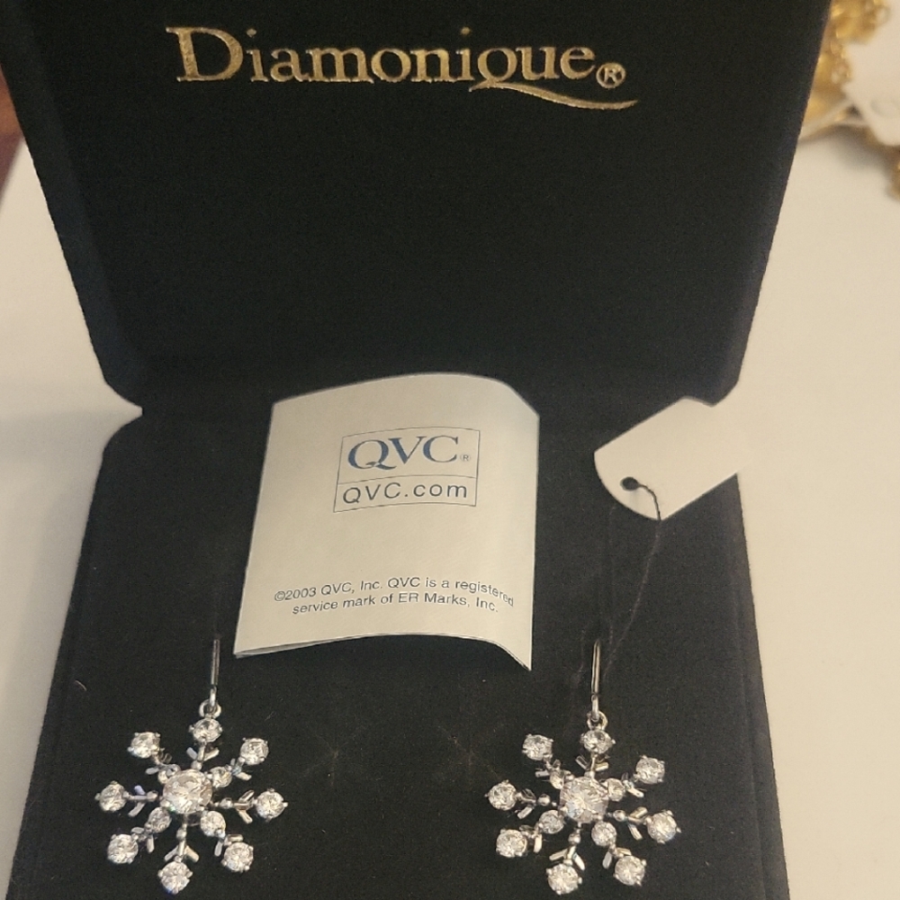 Diamonique Silver Dangle Earrings with Simulated Diamonds